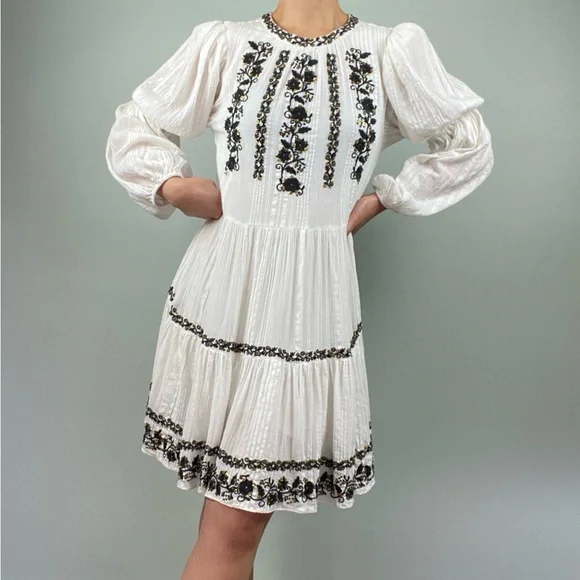 sachin and babi light blue dress Peach Voile smocked embroidered 1920's 1930's vintage dress – Modig